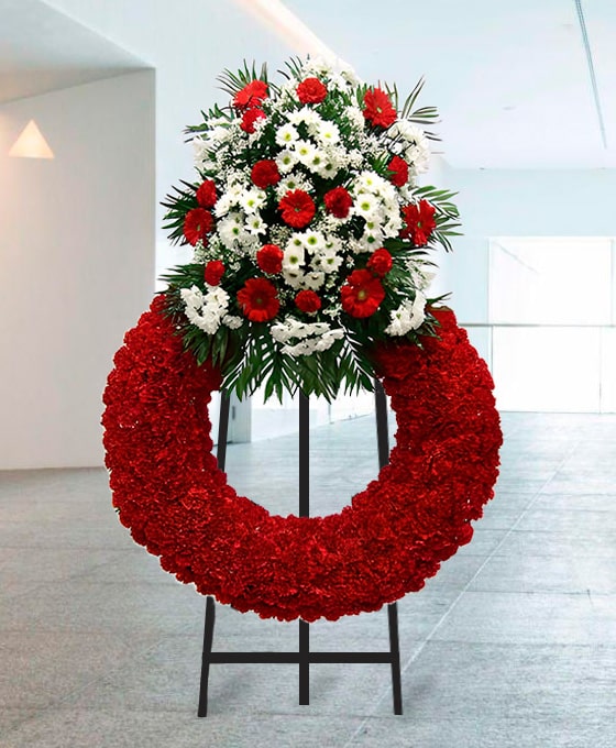 Corona Roja de flores funerarias en tarragona